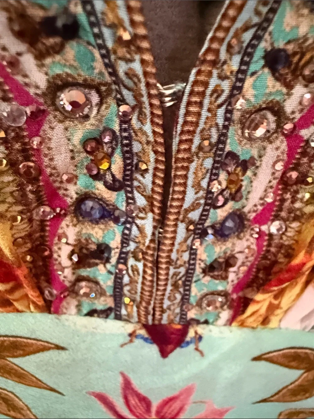Camilla Brand Floral V-Neck Long Sleeve Mini Dress with Beading. - Picture 9 of 9